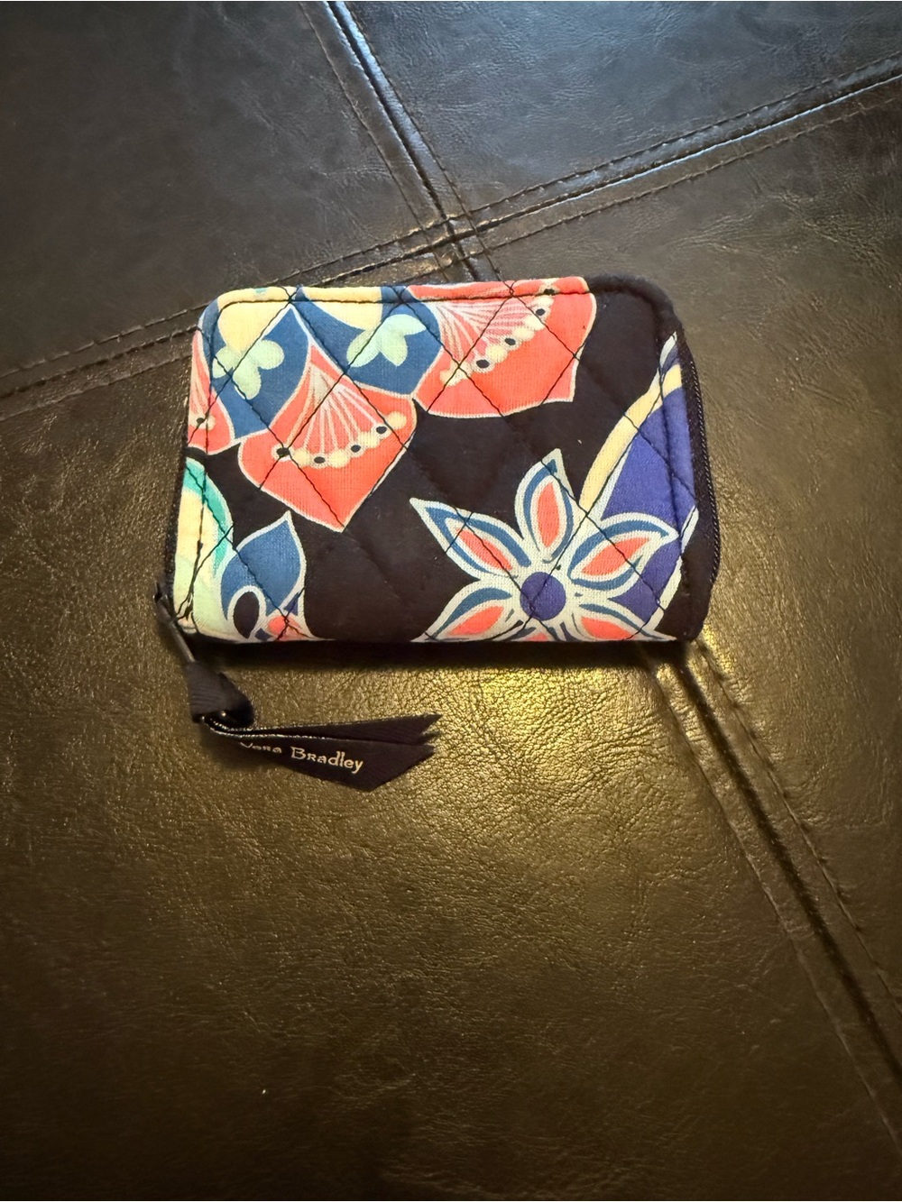 Vera Bradley Navy Floral Quilted Zip Card Case